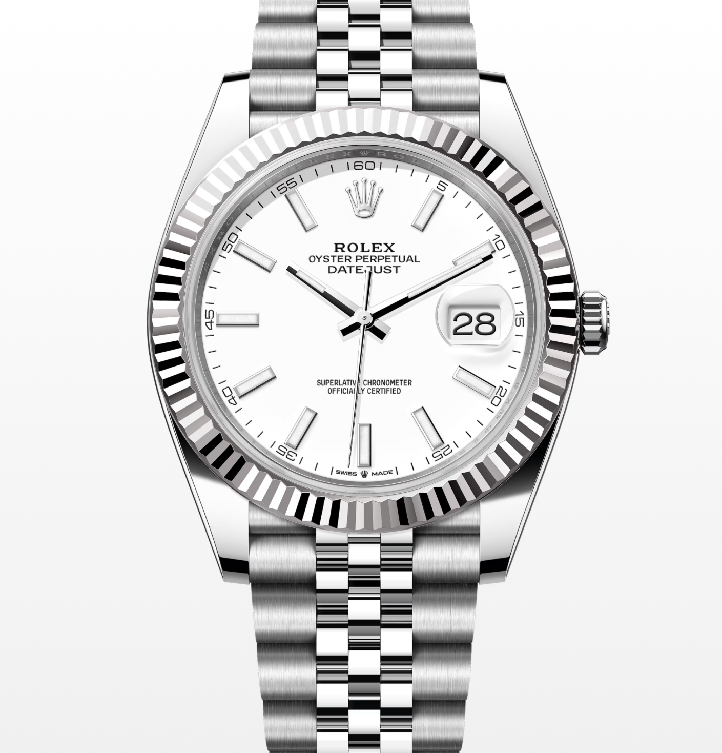 white and silver Oyster Rolex date just
